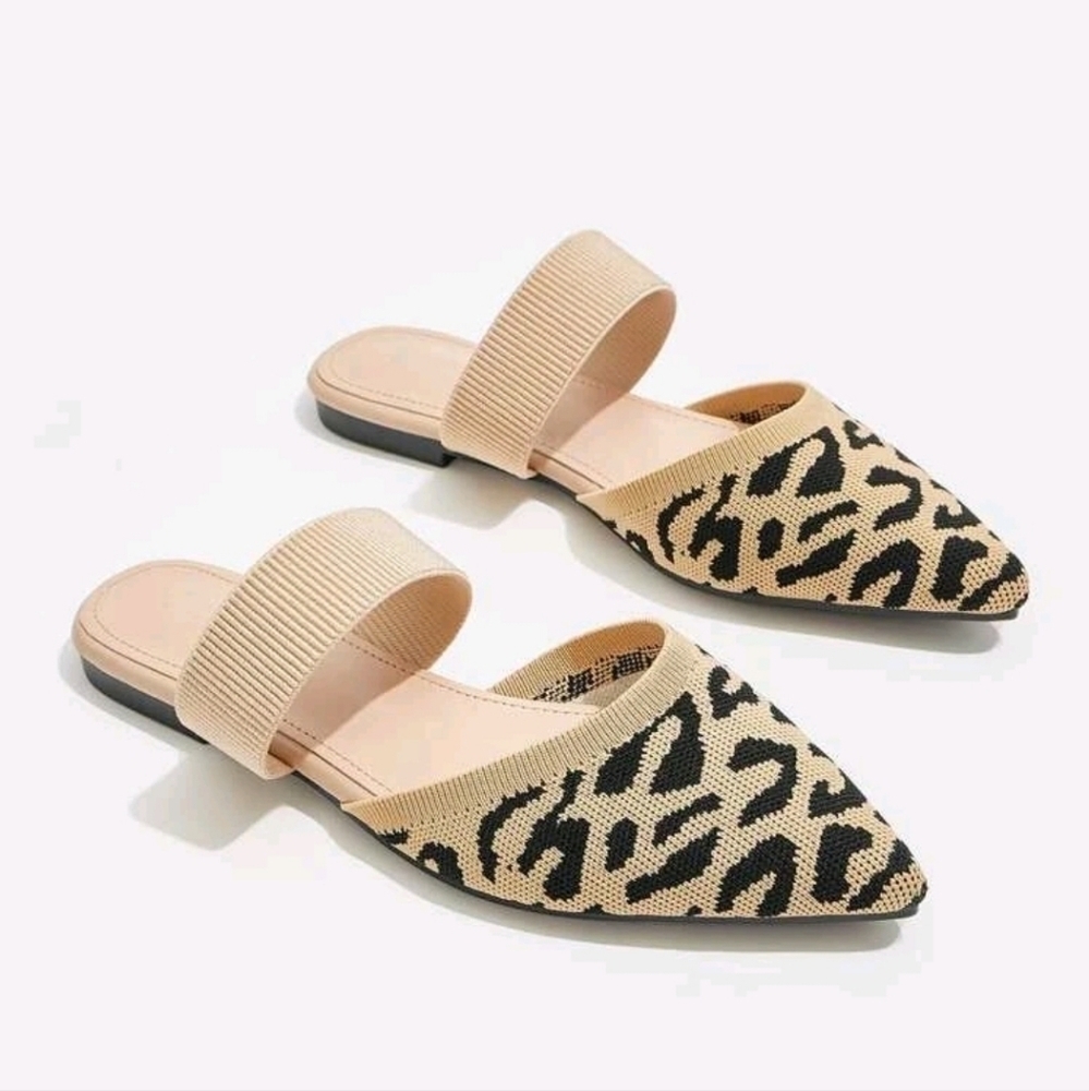 Cuccoo Leopard Pattern Knit Point Toe Mules - Shein